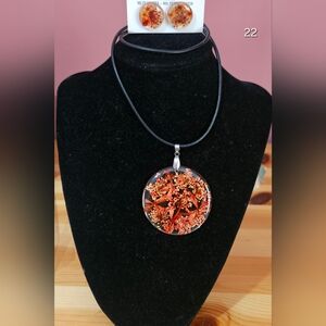 Red and Black Druzy Crystal Necklace with Sparkling Texture